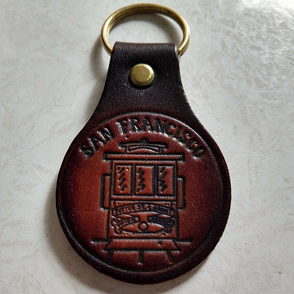 Vintage Brown Leather San Francisco Trolley Key Chain